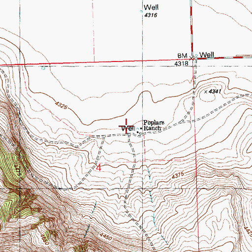 Topographic Map of Poplars Ranch, OR