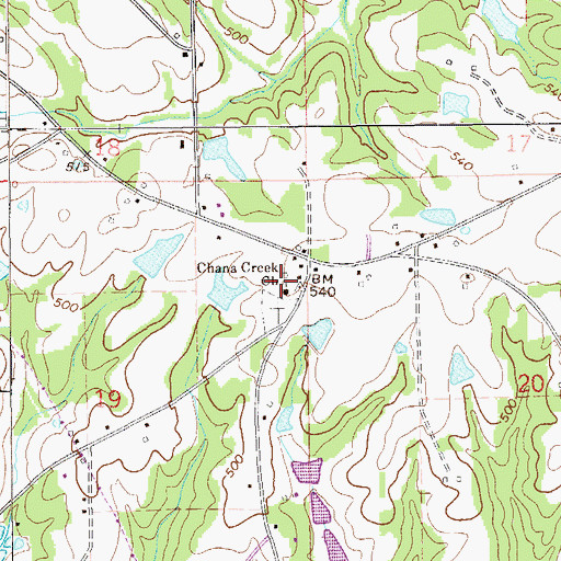 Topographic Map of Chana Creek Primitive Baptist Church, AL