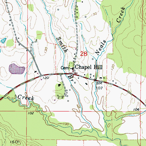 Topographic Map of Chapel Hill, AL