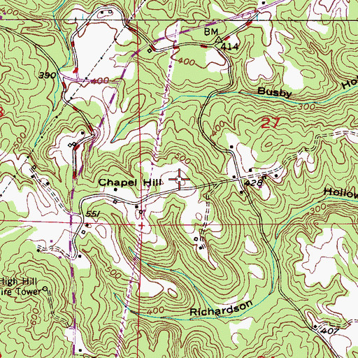 Topographic Map of Chapel Hill, AL