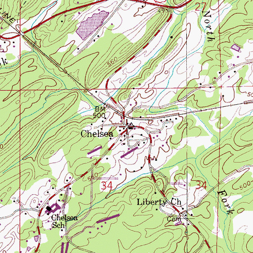 Topographic Map of Chelsea, AL