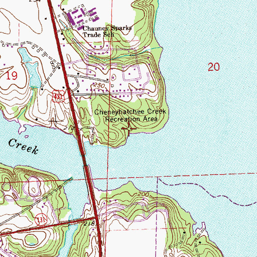 Topographic Map of Cheneyhatchee Creek Recreation Area, AL