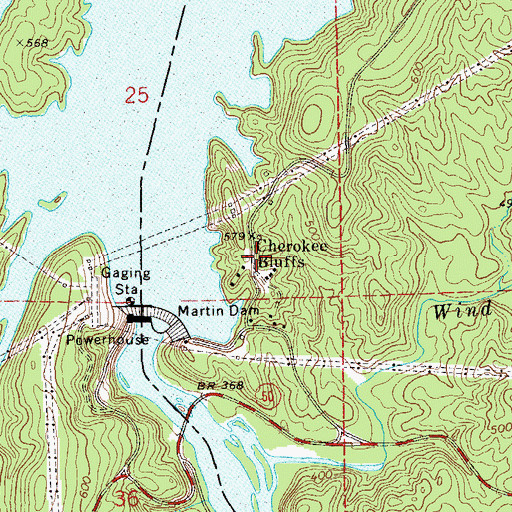 Topographic Map of Cherokee Bluffs, AL