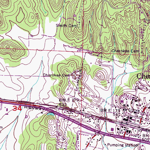 Topographic Map of Cherokee Cemetery, AL
