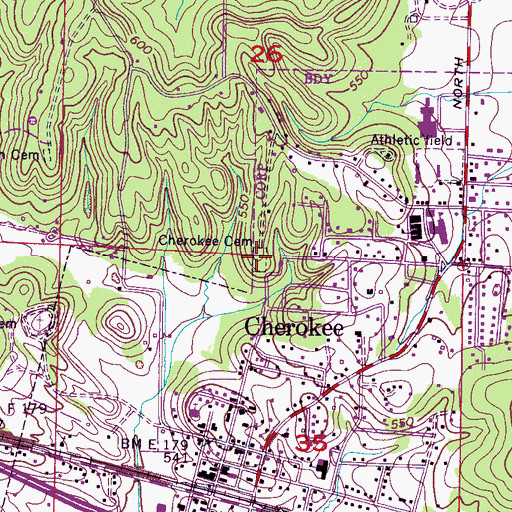 Topographic Map of Cherokee Cemetery, AL