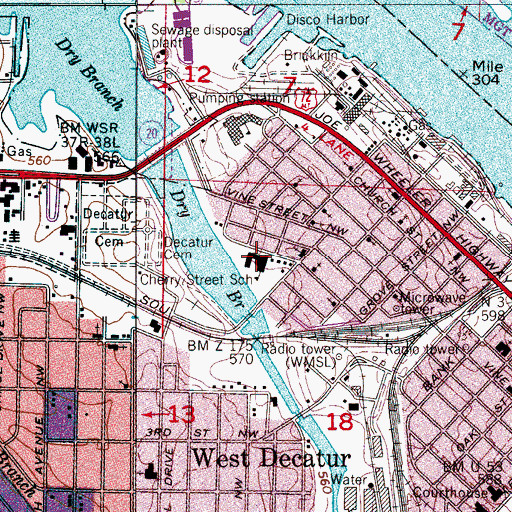 Topographic Map of Cherry Street Elementary School, AL
