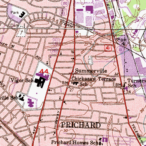 Topographic Map of Chickasaw Terrace School, AL