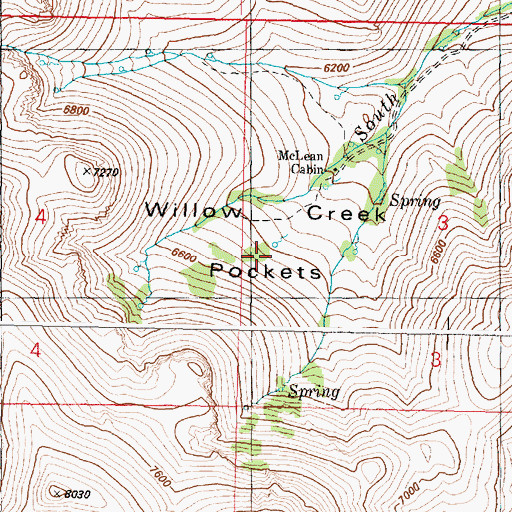 Topographic Map of Willow Creek Pockets, OR