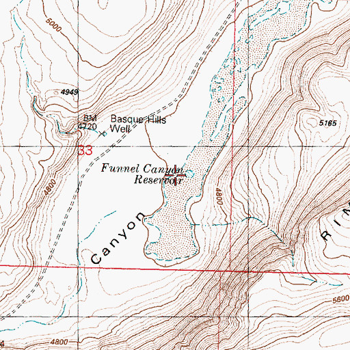 Topographic Map of Funnel Canyon Reservoir, OR