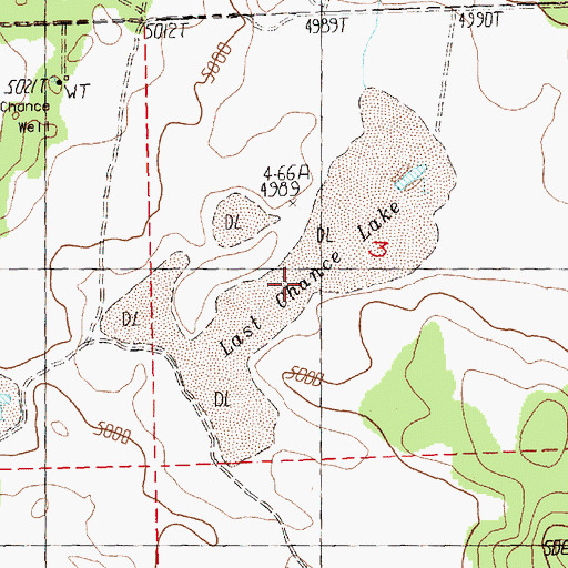Topographic Map of Last Chance Lake, OR