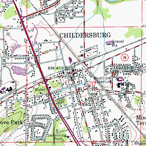 Topographic Map of Childersburg, AL