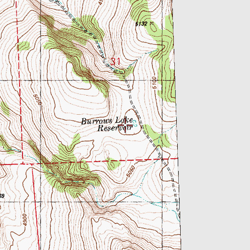 Topographic Map of Burrows Lake Reservoir, OR