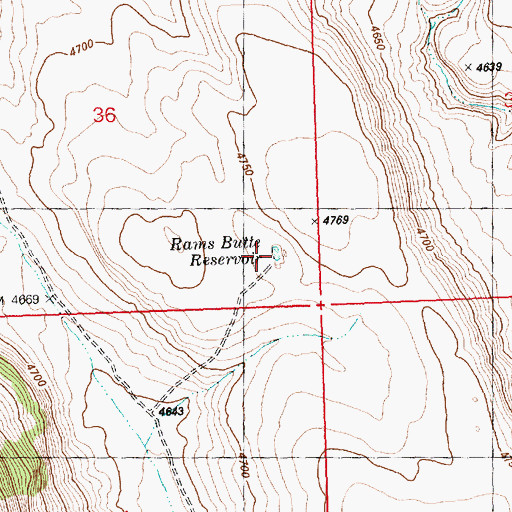 Topographic Map of Rams Butte Reservoir, OR