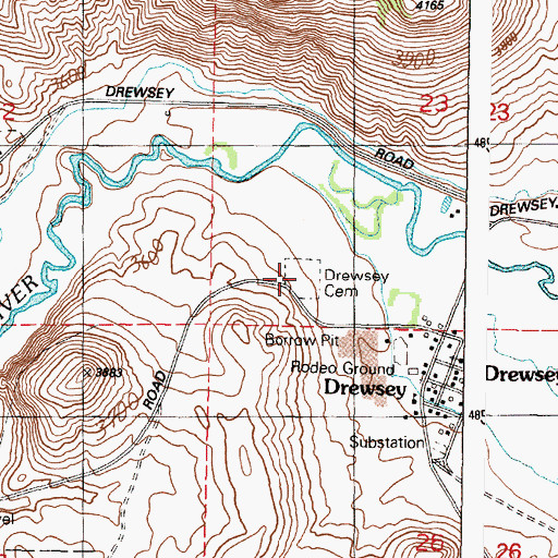 Topographic Map of Drewsey Cemetery, OR
