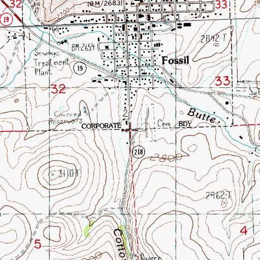 Topographic Map of Fossil IOOF Cemetery, OR