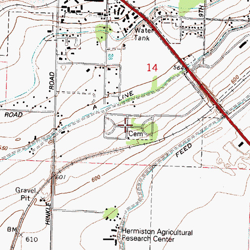 Topographic Map of Hermiston Cemetery, OR