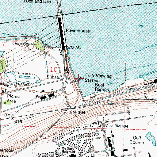 Topographic Map of McNary Dam Fish Viewing Station, OR