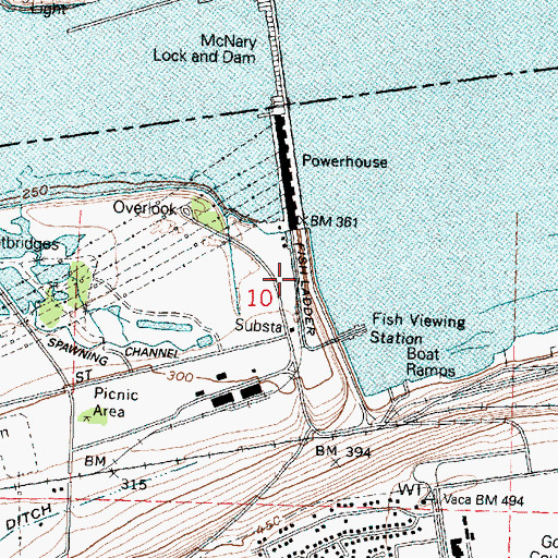Topographic Map of McNary Dam Fish Ladder, OR
