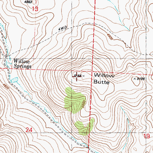 Topographic Map of Willow Butte, OR