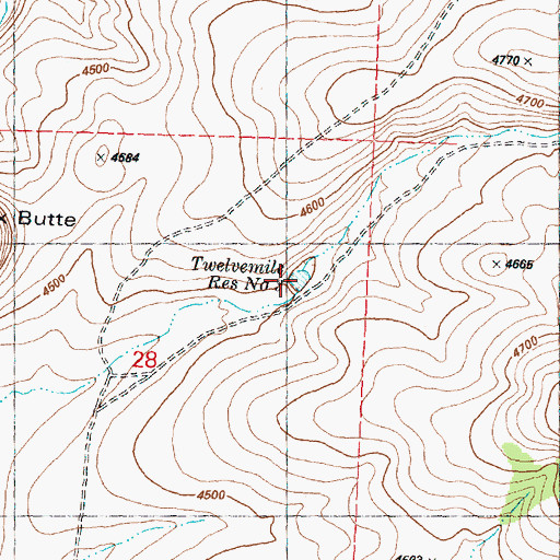 Topographic Map of Twelvemile Reservoir Number Three, OR