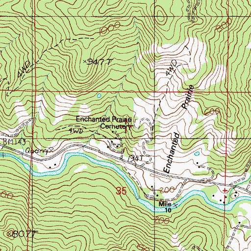 Topographic Map of Enchanted Prairie Cemetery, OR