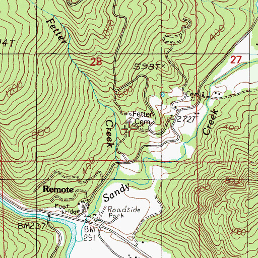 Topographic Map of Fetter Cemetery, OR