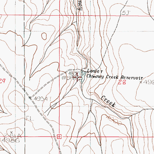 Topographic Map of Lower Chimney Creek Reservoir, OR