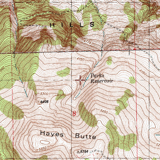 Topographic Map of Parks Reservoir, OR
