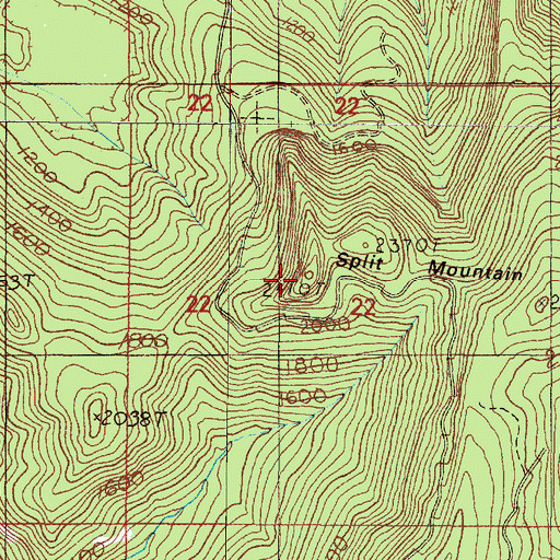 Topographic Map of Split Mountain, OR