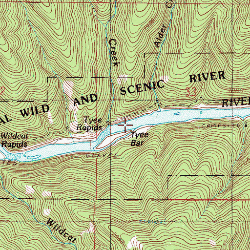 Topographic Map of Tyee Bar, OR