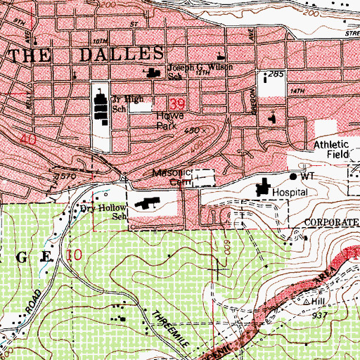 Topographic Map of Masonic Cemetery, OR