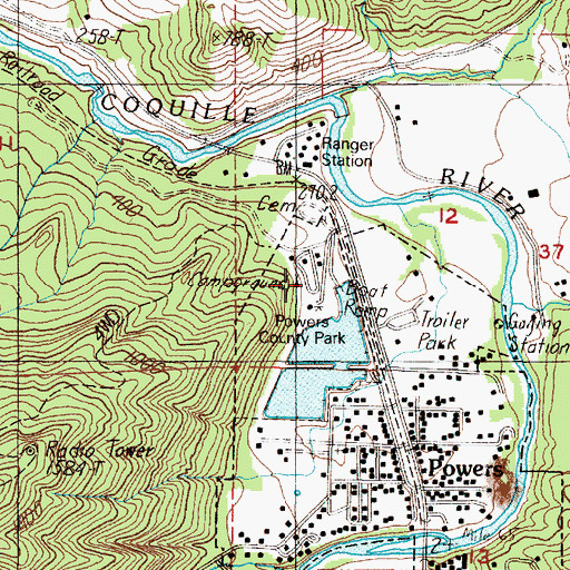 Topographic Map of Powers County Park, OR