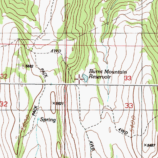 Topographic Map of Burnt Mountain Reservoir, OR