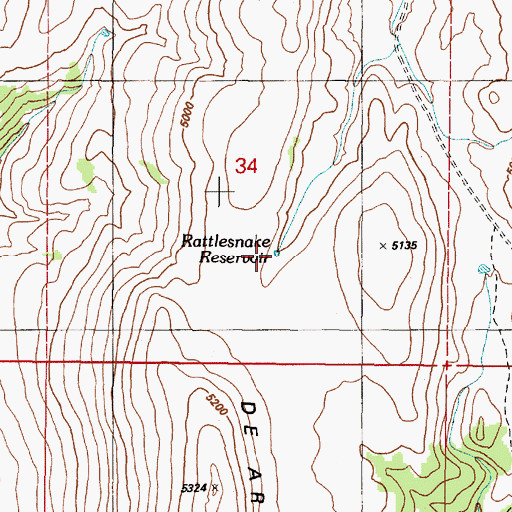 Topographic Map of Rattlesnake Reservoir, OR