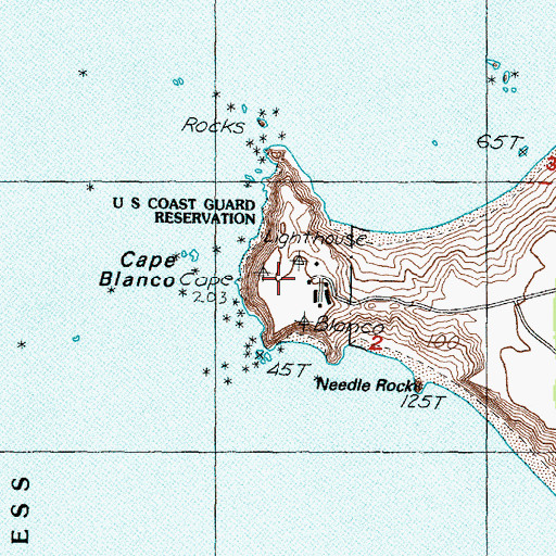 Topographic Map of Cape Blanco Lighthouse, OR