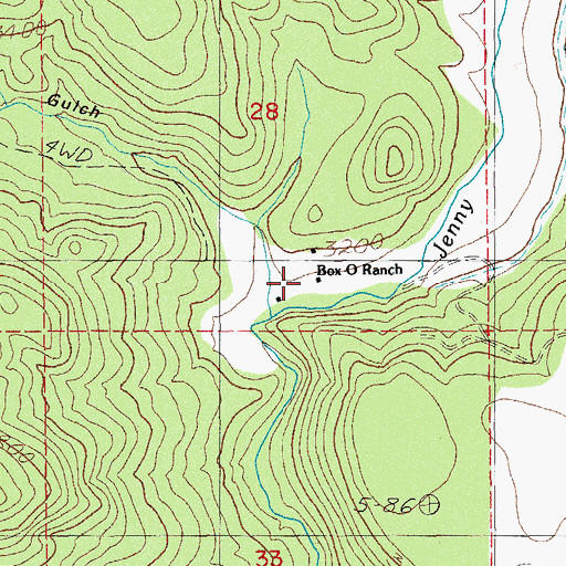 Topographic Map of Box O Ranch, OR