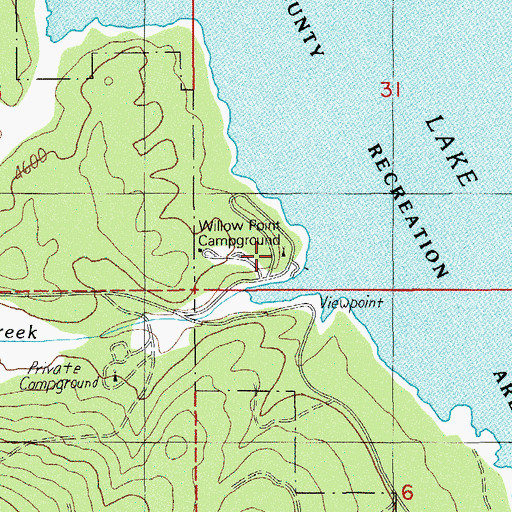 Topographic Map of Willow Point County Campground, OR