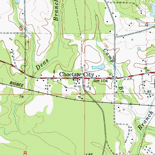 Topographic Map of Choctaw City, AL