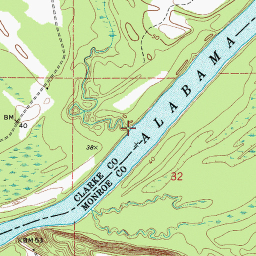 Topographic Map of Choctaw Creek, AL