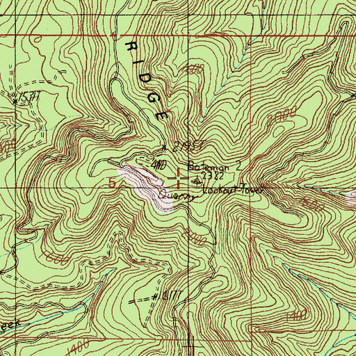 Topographic Map of Bateman Lookout Tower, OR