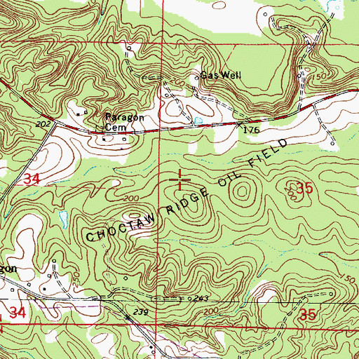 Topographic Map of Choctaw Ridge Oil Field, AL