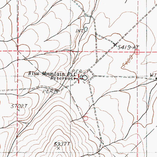 Topographic Map of Blue Mountain Pit Reservoir, OR