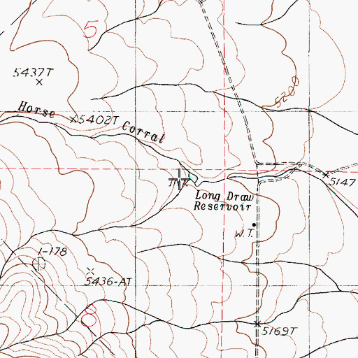 Topographic Map of Long Draw Reservoir, OR