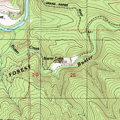 Topographic Map of Buster Creek Quarry, OR