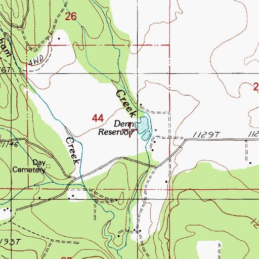 Topographic Map of Denn Reservoir, OR