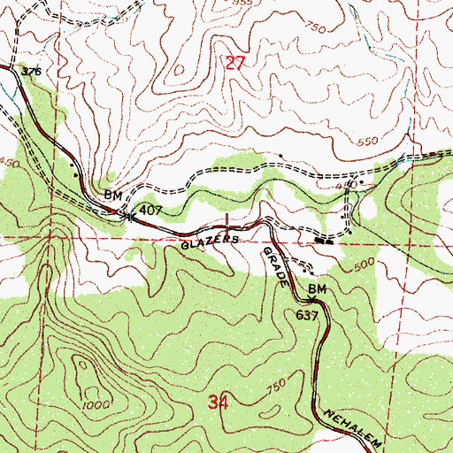 Topographic Map of Glazers Grade, OR