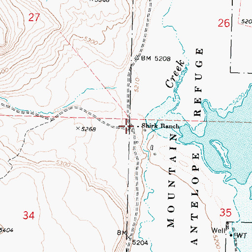 Topographic Map of Shirk Ranch, OR