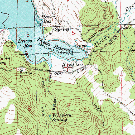 Topographic Map of Drews Reservoir County Park, OR