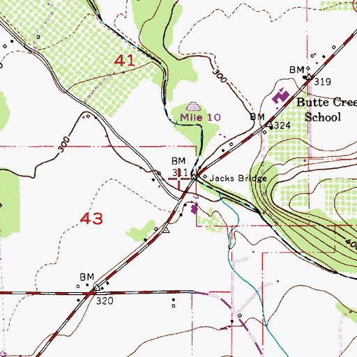 Topographic Map of Jacks Bridge, OR