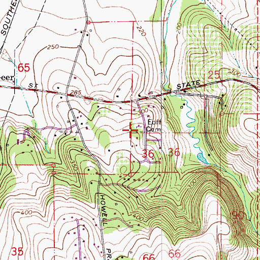 Topographic Map of Eoff Cemetery, OR